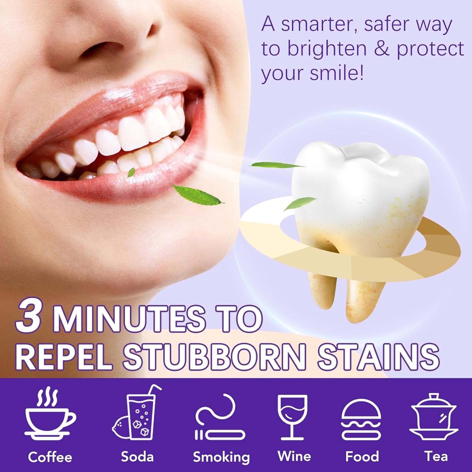 Teeth Whitening Powder, 35g Purple Teeth Whitening Powder, Effectively Lifts Stains, Strengthening Teeth and Gums, Fresh Mint Flavor, Breath Freshener