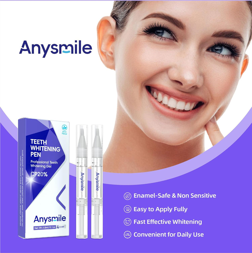 Teeth Whitening Pens Non Sensitive Teeth Whitener Gel with Effective 20% Carbamide Peroxide, 4 Professional Tooth Whitening Gel Pens 2ml/Pen