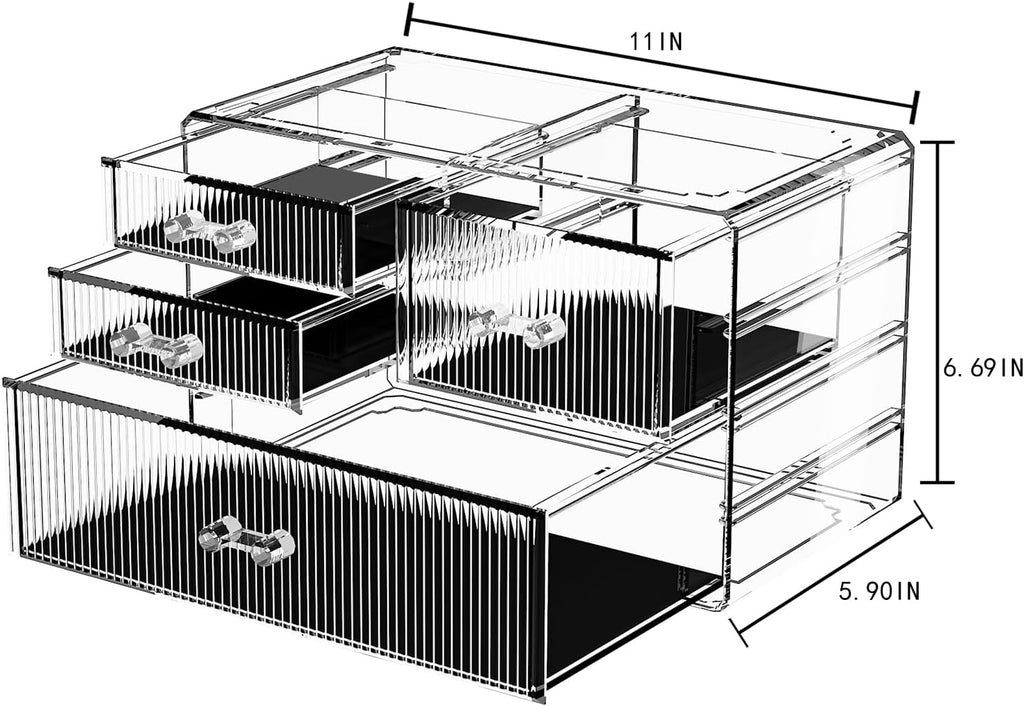 ZHIAI Stackable Storage Drawers, Acrylic Bathroom Counter Organizer Clear Makeup Organizers for Vanity, Kitchen Cabinets, Bathroom, Undersink, Home Organization and Storage (4 Drawers, Pattern B)