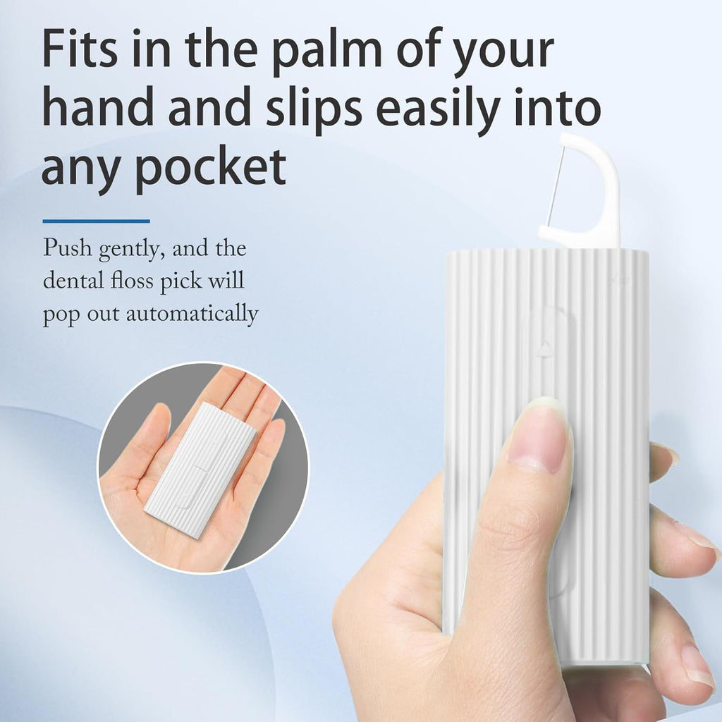 Travel Dental Floss Picks with Portable Dispenser,Reusable Ultra-Compact Dental Flosser Case,Toothpicks Sticks Holer,No Break No Shred Dental Floss Super Clean Teeth,Perfect for Out go(White)