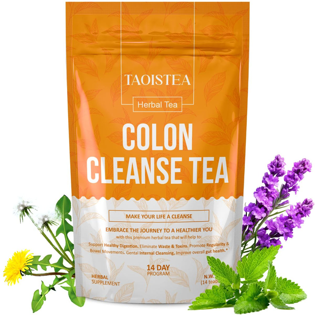 TAOISTEA Colon Cleanse Tea, Herbal Tea Blend with Senna, Peppermint, Dandelion Aloe Vera, Improve Digestive Health and Gental Gut Cleanse - 14 Bags