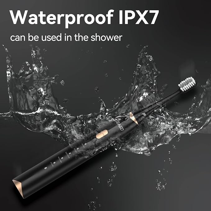 SEAGO Electric Toothbrush for Adults with Pressure Sensor, Sonic Toothbrushes Holder Wall Mounted, 30 Days Battery Life, 5 Cleaning Modes, 8 Replacement Heads, Timer & IPX7 Waterproof (Black, Middle)