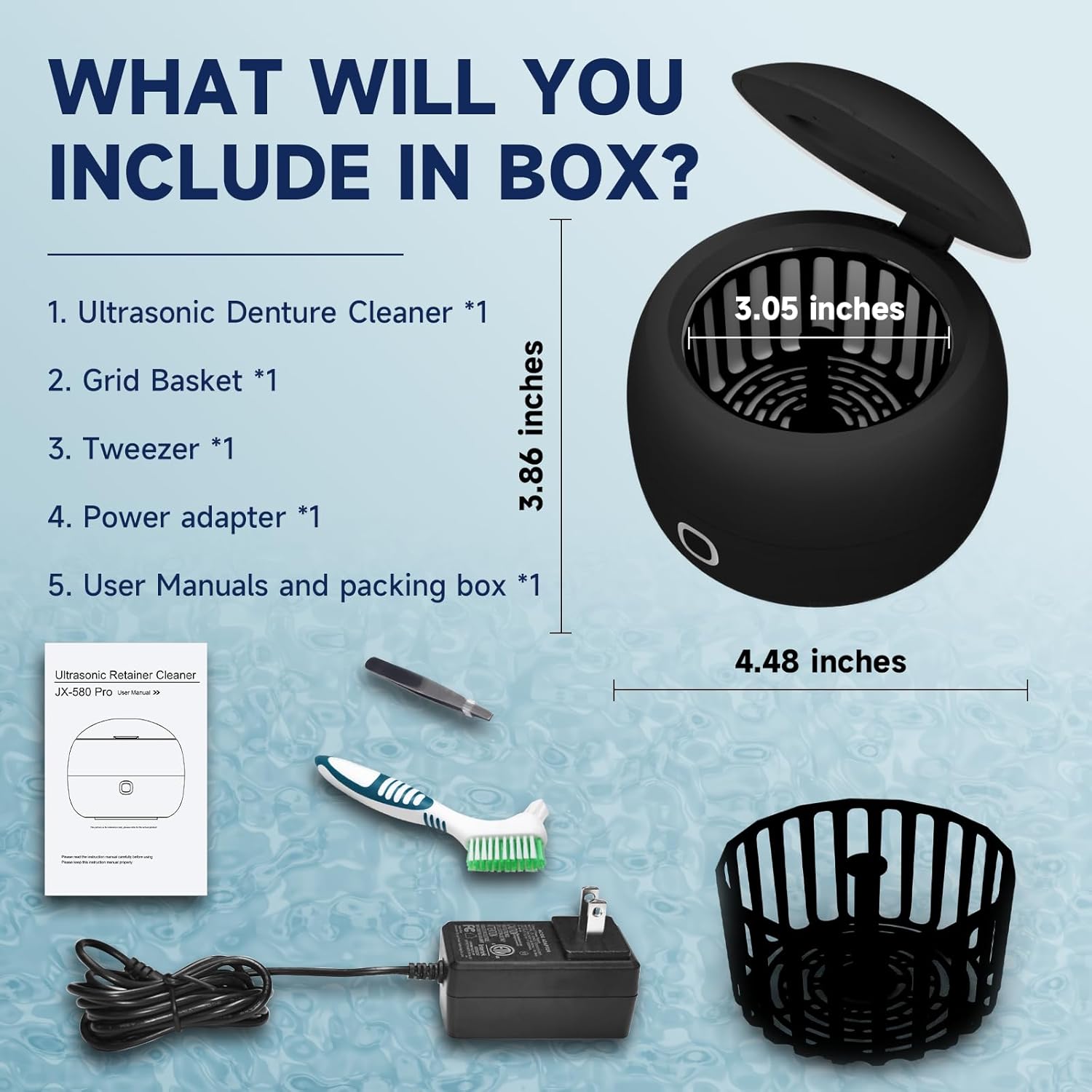 Ultrasonic Retainer Cleaner, 45kHz Retainer Cleaner Machine for Dentures, 4 Mode Dental Cleaning Pod with 200ML Capacity for Retainer Cleaning, Aligner, Mouth Guard, Toothbrush Head, Braces