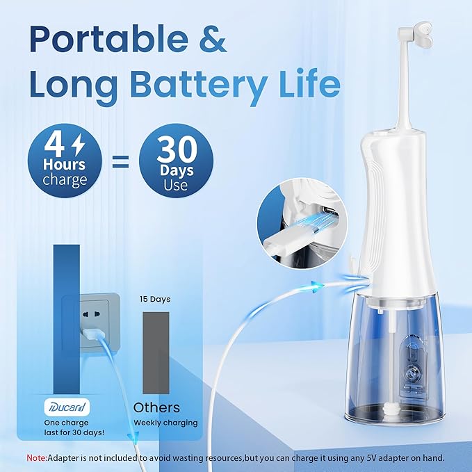 Cordless Water Flosser for Teeth, U-Shaped Flossing 360° Deep Clean, 5 Modes 7 Jet Tips for Adult & Child, Portable Rechargeable Dental Flosser Pick for Braces, Travel, 350ML Large Tank