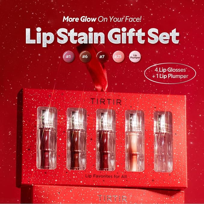 TIRTIR Holiday Lip Stain Gift Set | 12H Lasting Korean Lip Gloss Stocking Stuffers for Women, set of 5