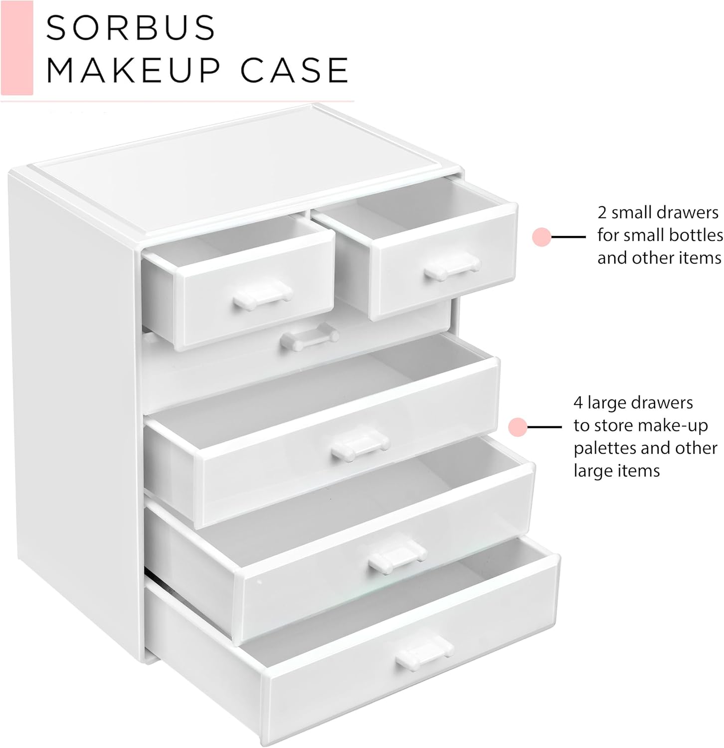 Sorbus Acrylic Makeup Organizer - Organization and Storage Case for Cosmetics Make Up & Jewelry - Large Makeup Organizer for Vanity, Bathroom, College Dorm, Closet, Desk (4 Large, 2 Small Drawers)
