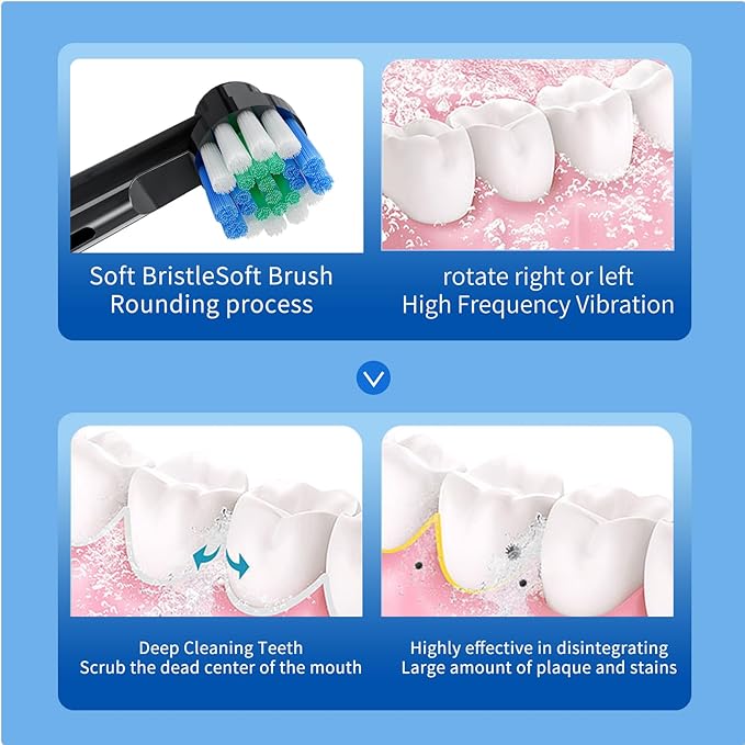 Deep Clean Rechargeable Electric Powered Toothbrush, Rechargeable Electric Toothbrush with 8 Brush Heads,Pressure Sensor to Protect Gums (White)