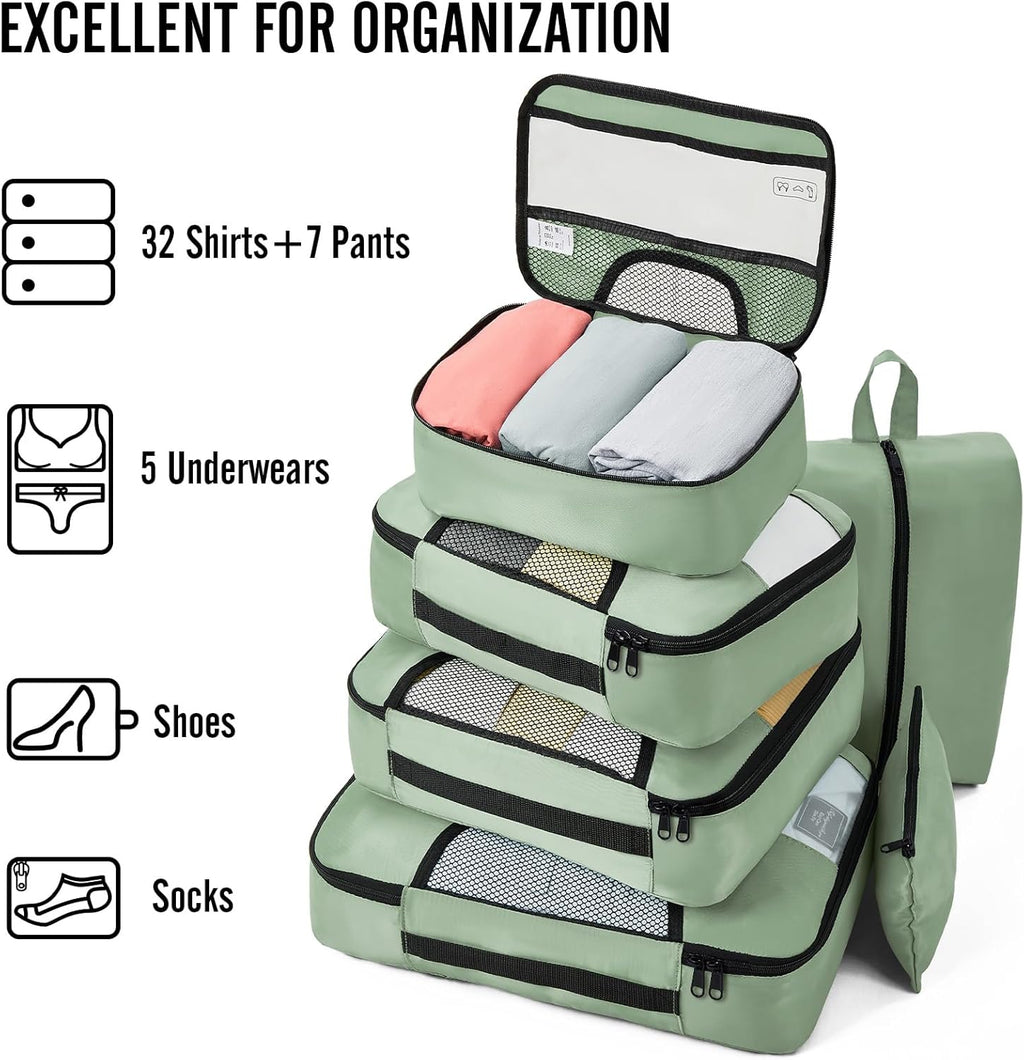 Veken 8 Set Packing Cubes for Travel Essentials, Suitcase Organizer Bags in 4 Sizes, Carry-On Luggage Accessories with Large Laundry & Hanging Toiletry Bag, Must-Have for Airplane, Road Trip & Camping