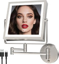Rechargeable Wall Mounted Makeup Mirror with Lights, 4000mAh Double Sided 1X/10X Magnifying Vanity Mirror with 3 Color Lights, Touch Dimmable, 360° Extension Foldable Arm(Brushed Nickel）