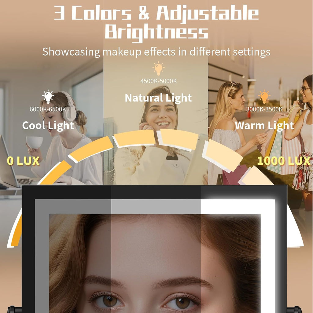 Wall Mounted Makeup Mirror with Lights 4000mAh Rechargeable Double Sided 1X/10X Magnifying Lighted Vanity Mirror with 3 Color Lights & Touch Dimmable 360° Rotation Extension Swing Arm for Bathroom