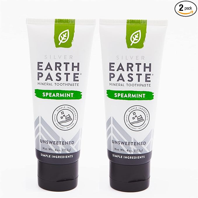 Redmond Earthpaste - All Natural Non-Fluoride Toothpaste, Unsweetened Spearmint 4 Ounce Tube (2 Pack)