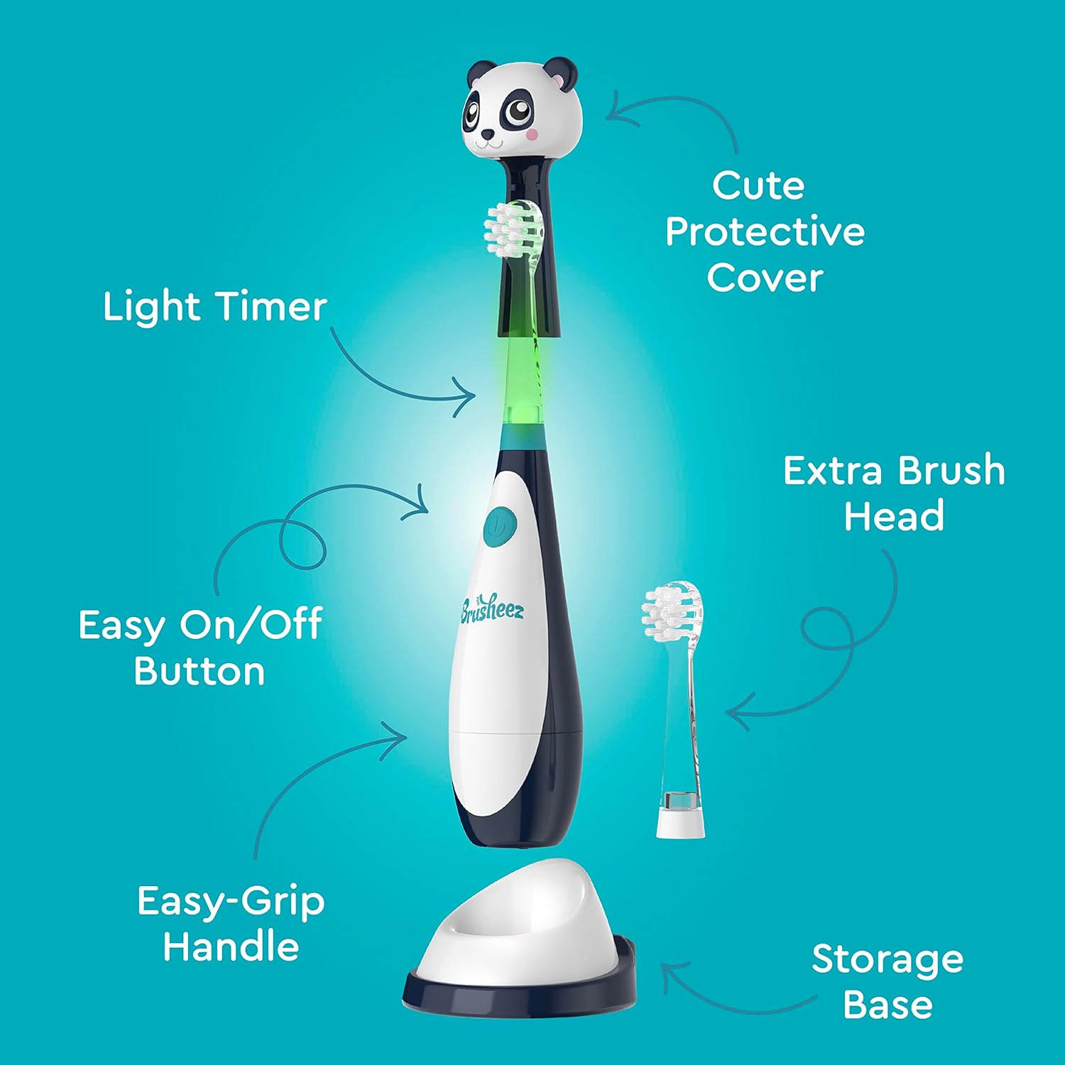 Brusheez Little Toddlers’ Sonic Toothbrush - Safe & Gentle Toothbrush for Ages 1-3 with Built-in, Light-Up 2-Minute Timer, Extra Brush Head, & Storage Base for First-Time Brushers (Parker The Panda)