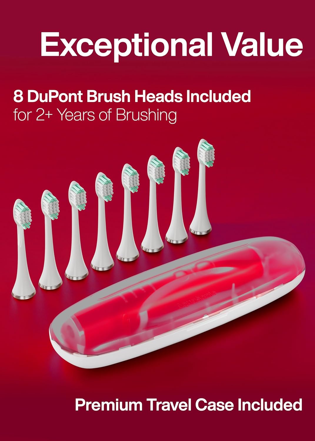 Aquasonic Vibe Series Ultra-Whitening Toothbrush – ADA Accepted Electric Toothbrush - 8 Brush Heads & Travel Case – 40,000 VPM Motor & Wireless Charging - 4 Modes w Smart Timer – Ruby