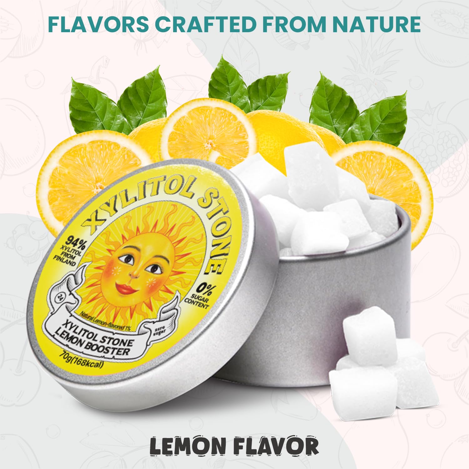 Xylitol Stone Sugar Free Candy - Vegan & Keto Friendly Unique Hard Candy Sugar-Free - 100% Natural Flavor Candies - Gluten Free & Non-GMO Breath Freshener Low Calorie Mints- Lemon Booster (Pack of 2)