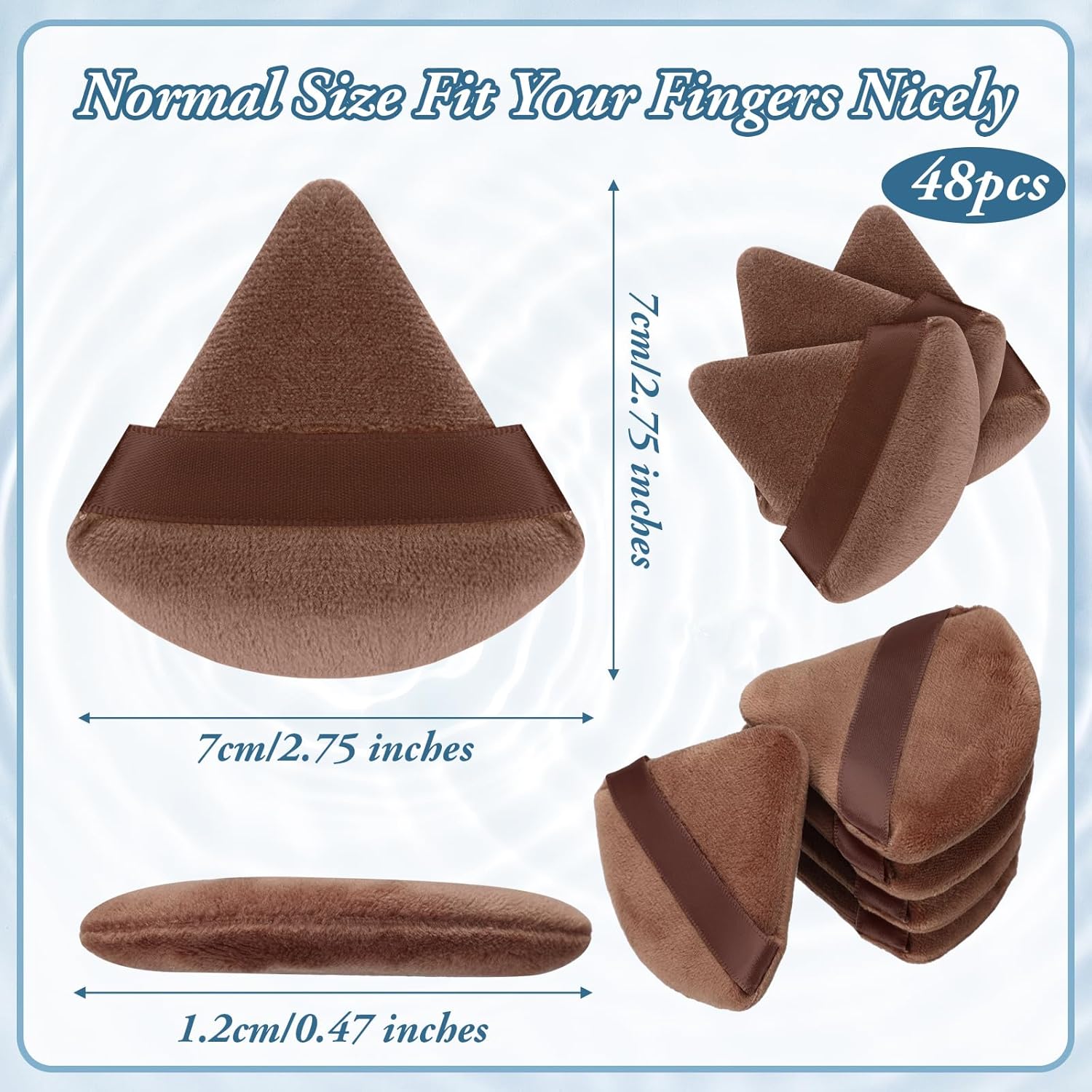 Suclain 48 Pcs Velour Triangle Powder Puff Soft Velour Makeup Puff for Face Powder Makeup Triangle Sponges for Wet and Dry Cosmetic Foundation Loose Mineral Body Tool(Brown)