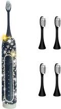 Electric Toothbrush for Woman Black Bling Diamond Decor Everyday Luxury Limited Edition Portable Travel Essentials for Women Black Toothbrush with 3 Replacement Heads 6 Modes