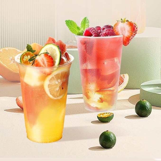 300 Pack 16 oz Clear Plastic Cups, Disposable Plastic Coffee Cups No Lids, Cold Drinking Cup, PET Crystal Clear Cup Bulk, 16 oz Drinkware for Travel, Office, Home