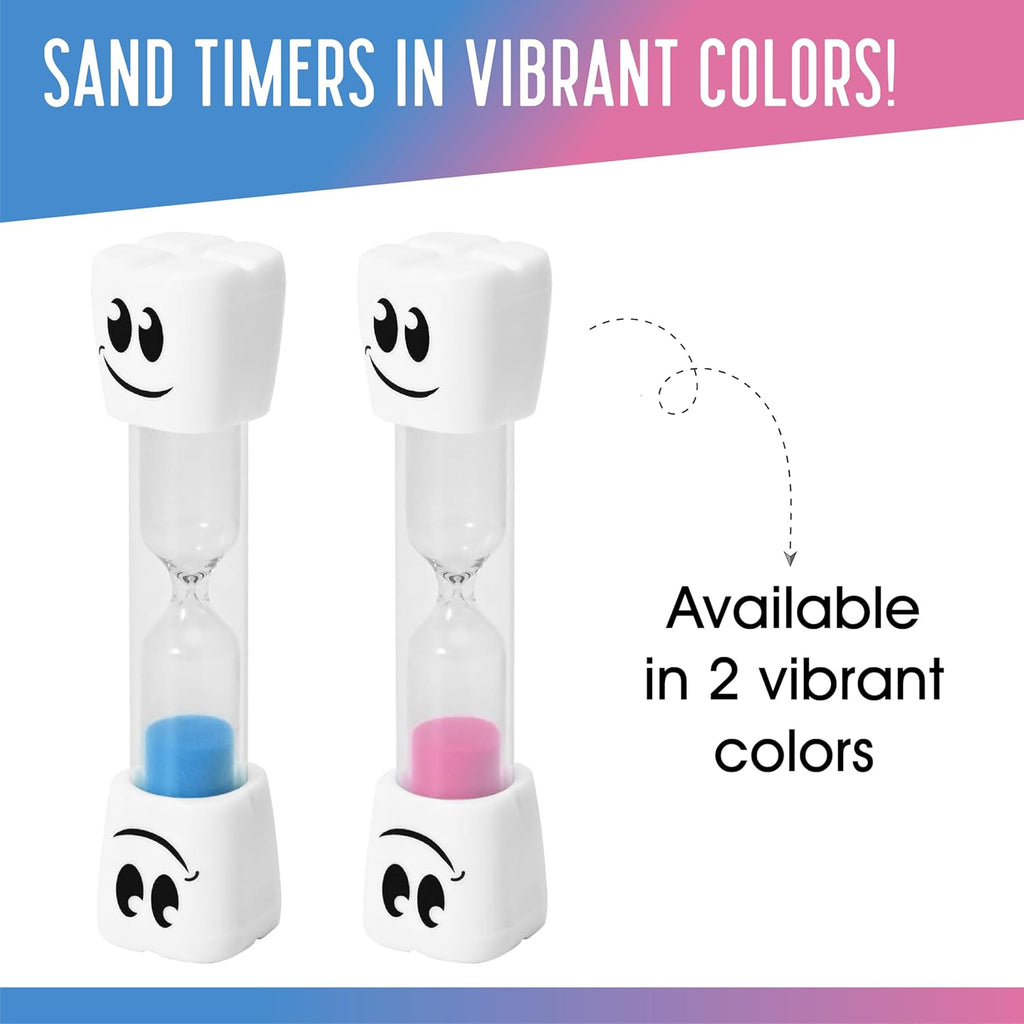 2 Minute Toothbrush Sand Timer for Kids - Set of 2 Small Blue and Pink Smiley Hourglass