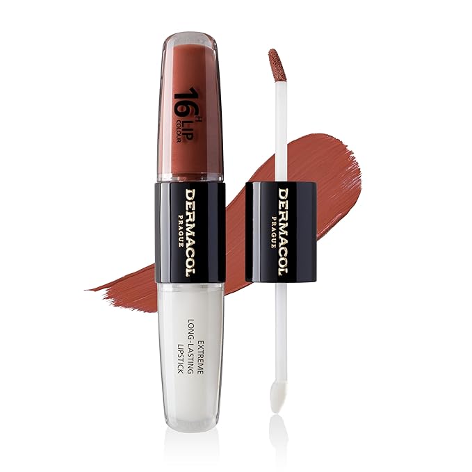 Dermacol NEW 16-Hour Lip Colour, Highly Pigmented Glossy Lip Stain, Two-Phase Lip Plumper Gloss, Kissproof Lip Makeup Products with Matte and Glitter Finish, n. 23