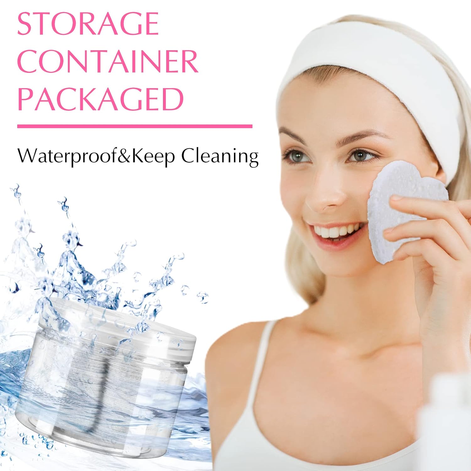 Nuenen 60 Pieces Facial Sponges with Container, Heart Shape Compressed Face Sponges Natural Cleaning Pads for Washing Face Cleaning Exfoliating Esthetician Makeup Removal(White)