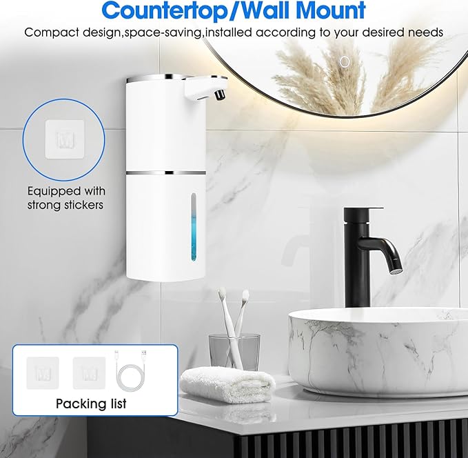 2 Pack Automatic Foaming Soap Dispenser,Touchless Soap Dispenser,13.5oz/400ml Rechargeable Wall Mounted Smart Dispenser for Bathroom Kitchen,Easy for Toddlers(White)