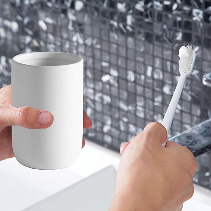 2Pcs Toothbrush Holders, Ceramic Toothbrush Holder Reusable Mouthwash Cup for Bathroom Counter Organizer, White, Holder