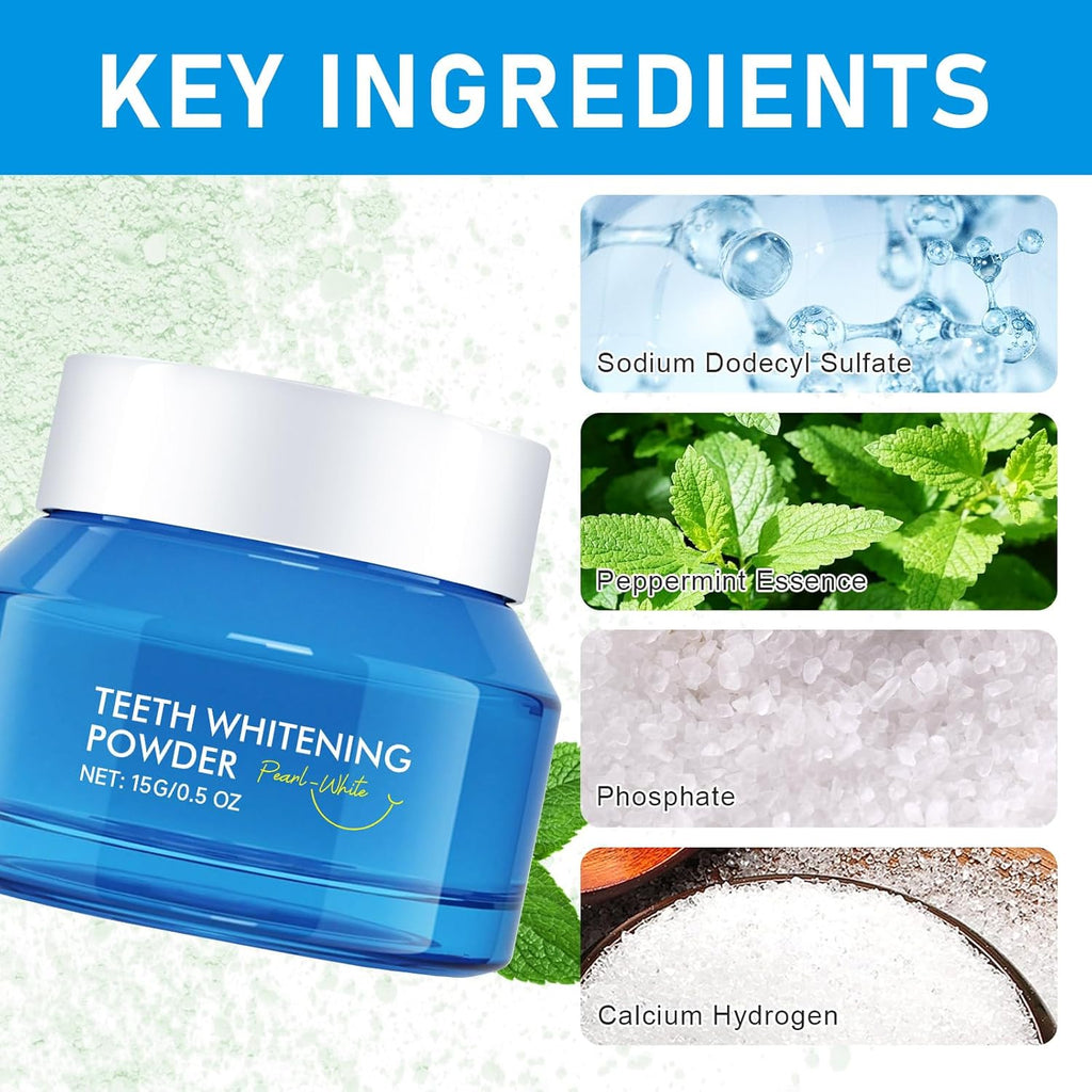 Teeth Whitening Powder, Advanced Whitens Teeth,Removes Stains, No Sensitivity, Toothpaste Power, Breath Freshener,Protects Enamel and Promotes Overall Oral Health, for Coffee, Tea and Tobacco Stains