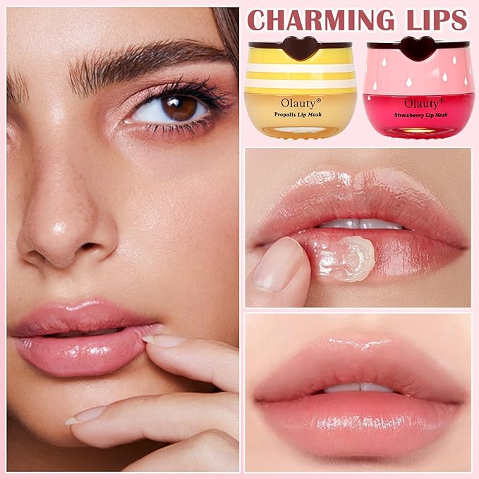 3 PCS Bee Lip Balm Honey Pot,Strawberry, Watermelon, Honey Flavors,Hydrating Lip Masks Overnight Reduces Lip Lines,Lip Prevention Dry &Cracked, Lip Balm Bulk, Christmas Gifts