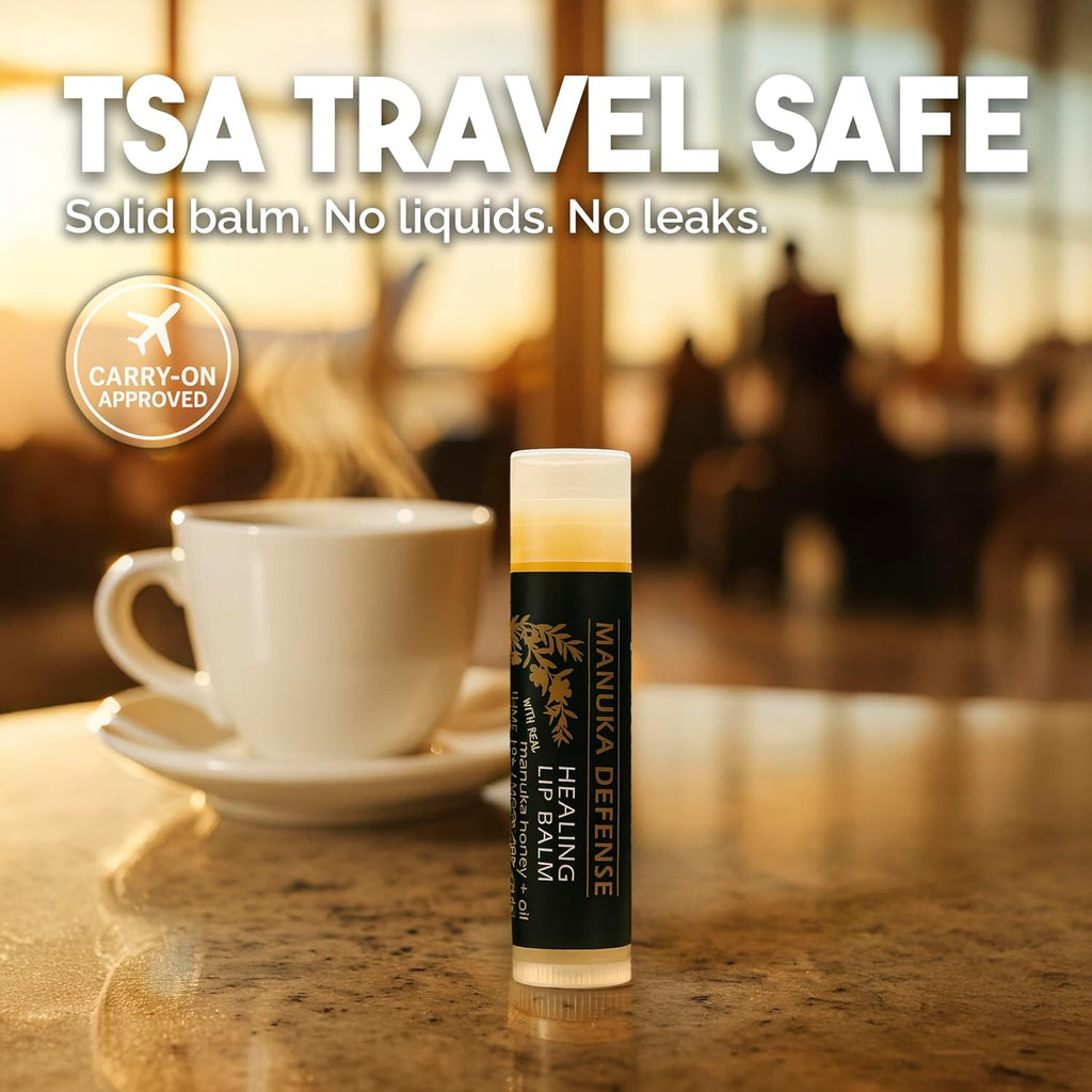 BALM OF GILEAD Manuka Defense Healing Lip Balm - Intensive Moisture Therapy in Tube w/Manuka, Tea Tree & Cooling Peppermint - Ideal for Chapped & Cracked Lips - Beauty Pack Of 4-0.15 oz