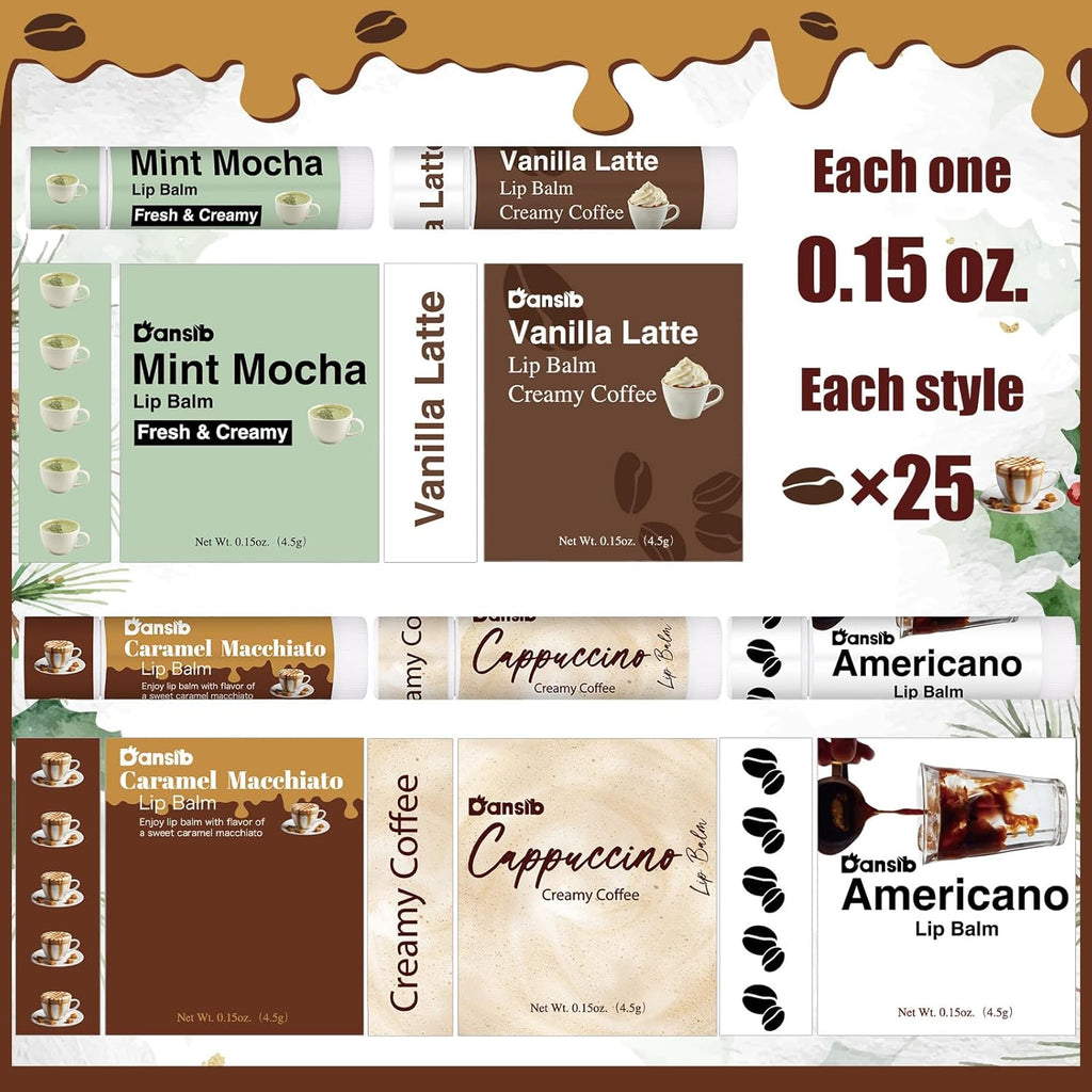 50 Pack Christmas Coffee Flavor Lip Balms Favors Bulk Coffee Lovers Gifts Cocoa Bar Party Favors Vanilla Latte Christmas Party Gifts Stocking Basket Stuffers for Women Men