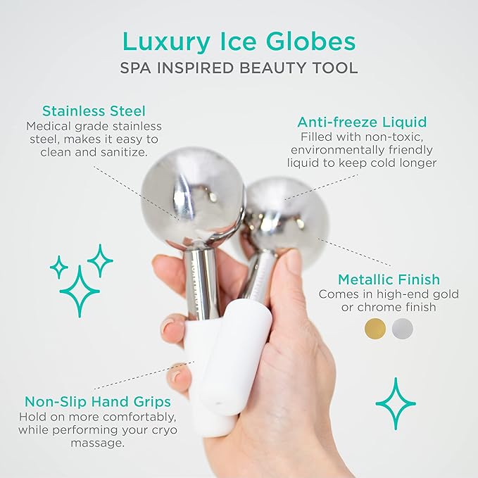 Stainless Steel Ice Globes for Facials (Silver), Durable Cryo Globes Instantly Reduce Puffiness, Tighten Pores and Sinus Relief, Face Globes for Facial Massages and Daily Beauty Routines