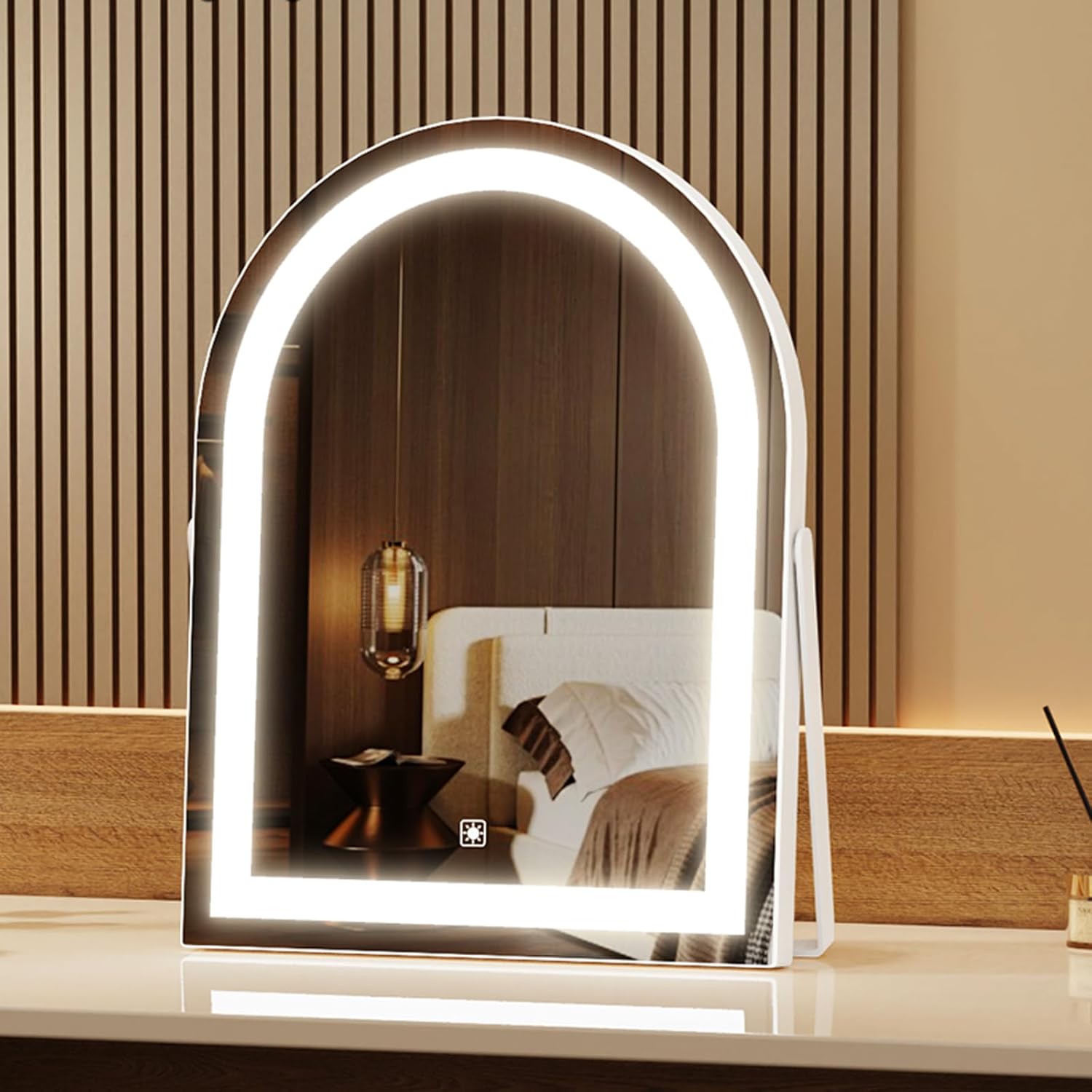 14" Elegant LED Vanity Mirror with 3-Color Adjustable Lights, Lighted Makeup Mirror 360° Rotating Stand & Touch Control - Perfect Makeup Gift for Women