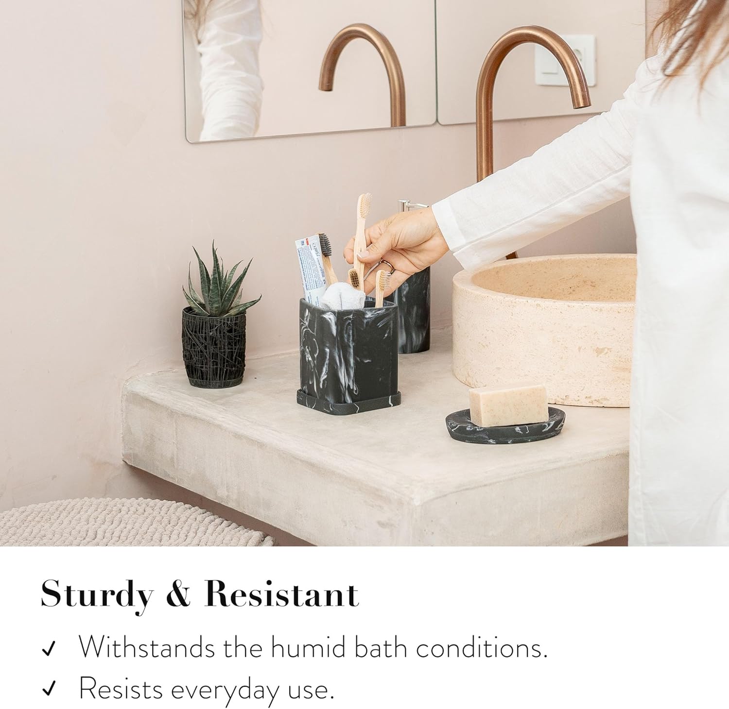 zccz Toothbrush Holder, Countertop Marble Look Electric Toothbrush Toothpaste Makeup Brush and Razor Holder Stand Bathroom Organizer with Detachable Tray