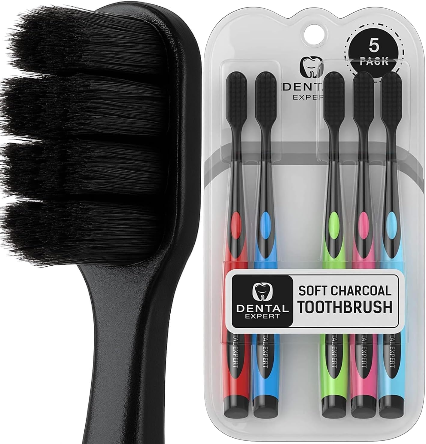 Soft Toothbrushes for Adults - Black Charcoal Toothbrush Ultra Soft for Sensitive Gums - Teeth Whitening Brush for Adults & Children [Extra Family Pack] Super Soft Tip Bristles (Colorful)