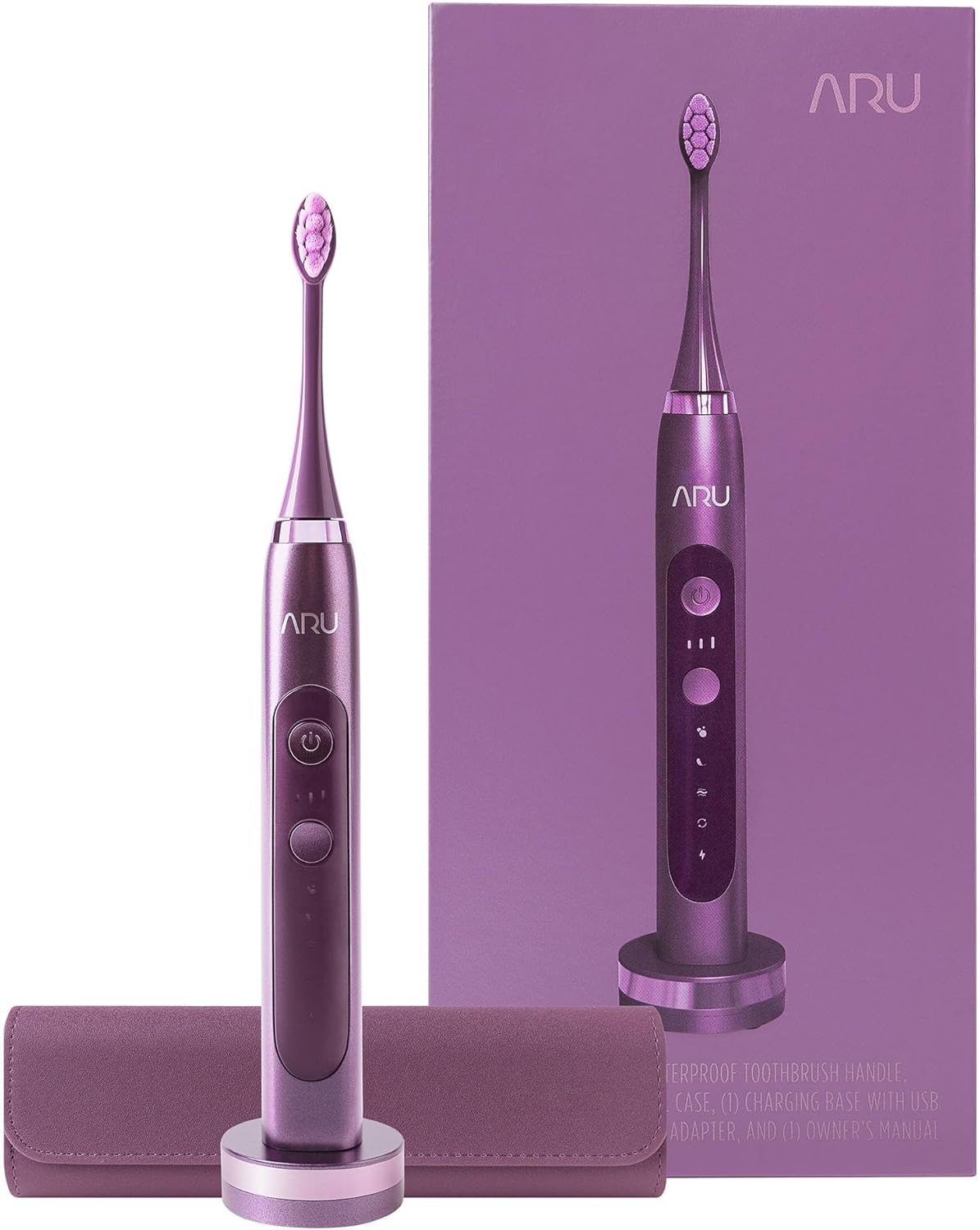 ARU Sonic Toothbrush Starter Kit with Customizable Modes and 2 Minute Timer, ADA-Approved Electric Toothbrush for Adults, Soft Toothbrush for Gums, 45+ Days Battery, Travel Case, Amethyst Purple