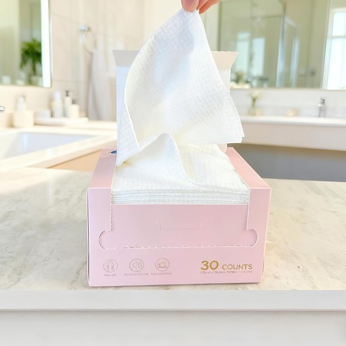 Vinda Ultra – Soft Disposable Face Towels – Extra Large，30 Count – Thick 100% Rayon Fabric Dry Wipes for Sensitive Skin & Makeup Removal
