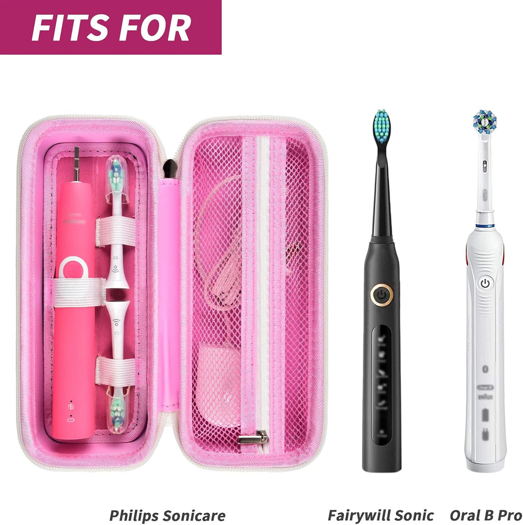 Toothbrush Travel Case Compatible with Oral-B Pro 1000, 2000, 3000, 3500, 1500/ for Philips Sonicare ProtectiveClean 4100 5100 Electric Toothbrush with Mesh Pocket for Accessories - Pink (Bag Only)