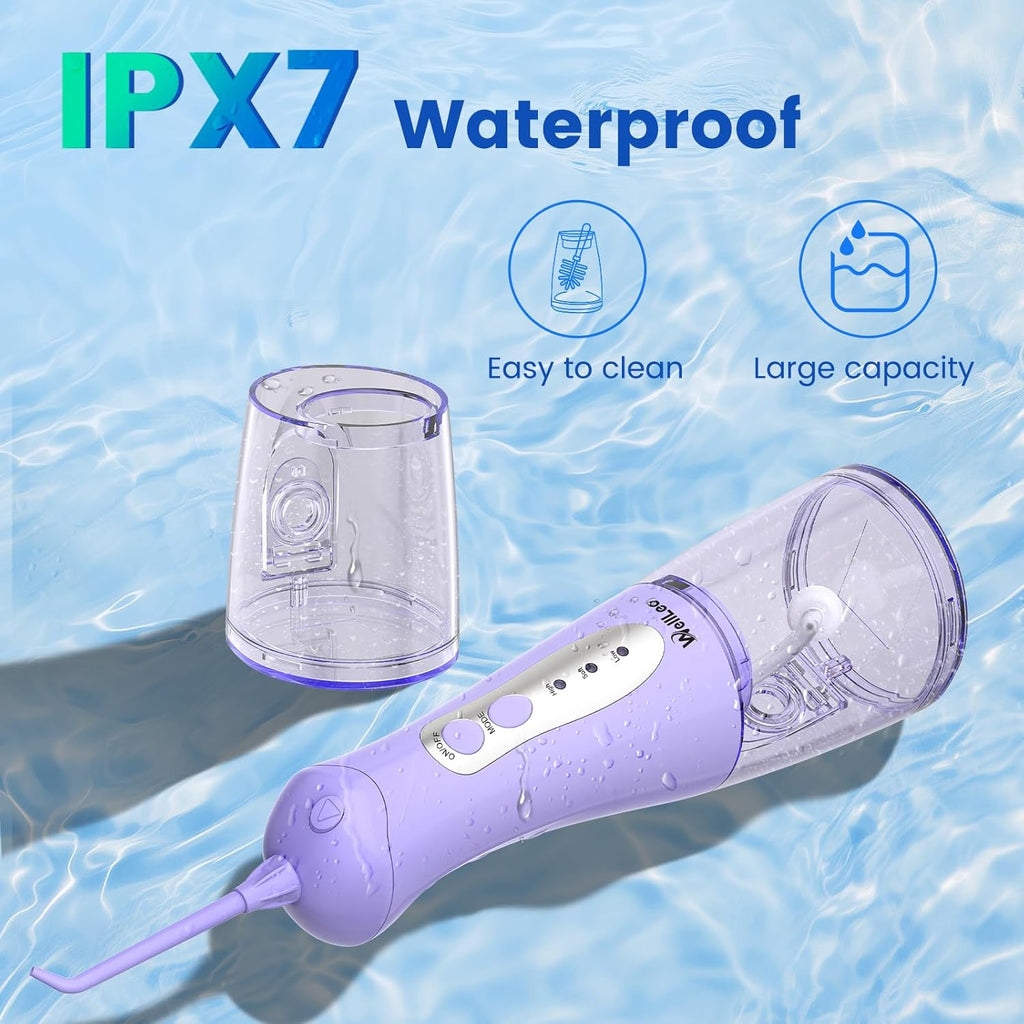 Water Flosser for Teeth, Portable Oral Irrigator Rechargeable Water Dental Flosser Pick with High Pressure 5 Jet Tips, IPX7 Travel Water Flossing for Brace Teeth Cleaner Gum Care
