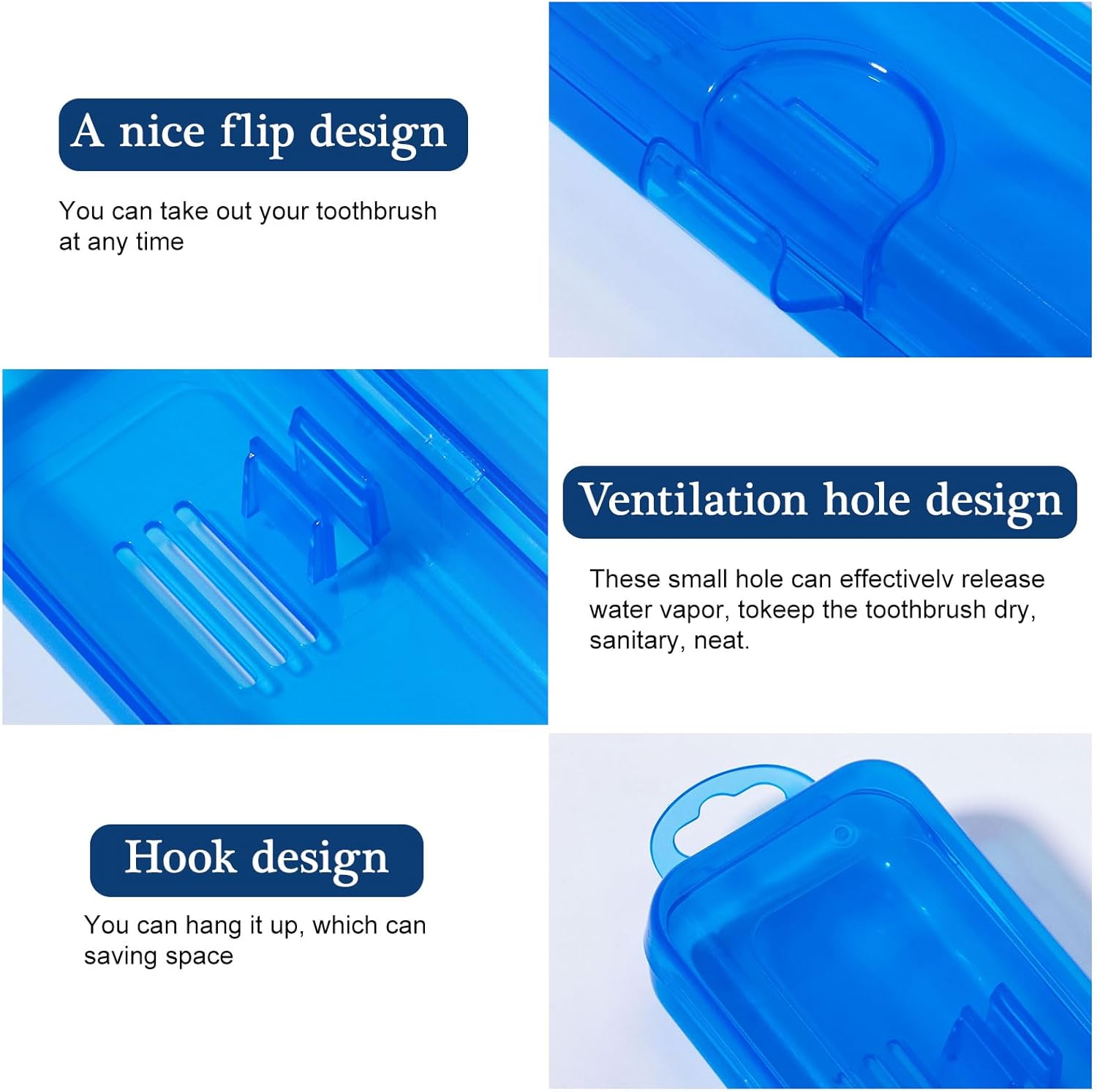 Toothbrush Travel Case 2 Pack, Clear Dark Blue Toothbrush Case HolderTravel Size Plastic Toothbrush Holder Toothpaste Storage Container Portable for Traveling, 7.87 x 1.85 x 1.18”