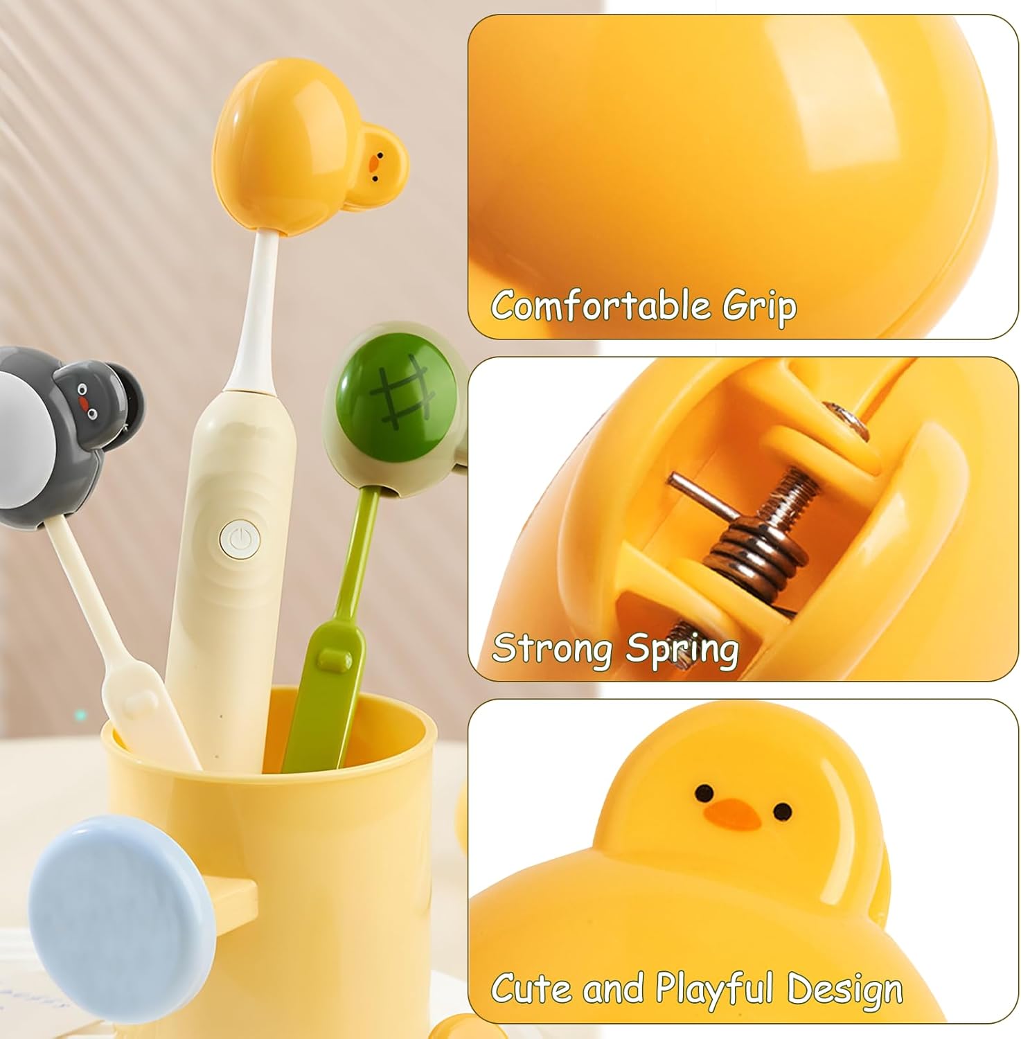 3 Pack Cartoon Tooth Brush Covers – Adorable Toothbrush Caps with Penguin, Duck, and Turtle Designs,Travel Toothbrush Cover for Manual & Electric