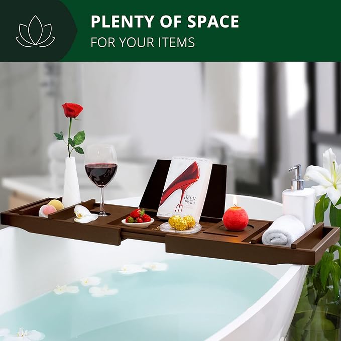 ROYAL CRAFT WOOD Non-Foldable Bathtub Tray - Wood Bath Tray for Tub, Bamboo Bathtub Shelf, Expandable Bath Table Trays, Luxury Bathroom Accessories for New Home & Unique Gift for Women