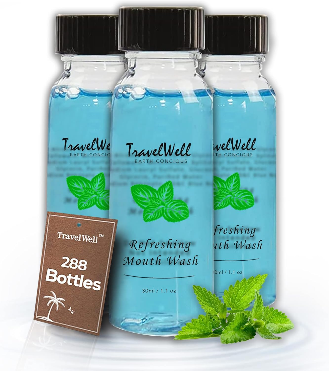 Travel Well Individually Wrapped Mouthwash Bottles - Cruise Essentials & Hotel Mouthwash - Travel Essentials & Toiletry Case Friendly - Long-Lasting Mint & Alcohol-Free - 1 Fl Oz, Pack of 288