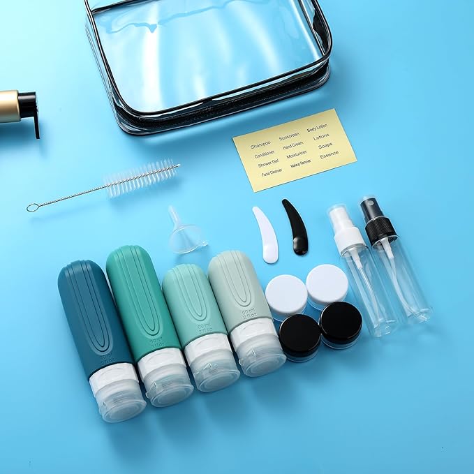 16 Pack Travel Bottles for Toiletries, TSA Approved Silicone Travel Containers jar for Toiletries, Leak Proof Refillable Liqus Shampoo And Conditioner Traveler Essentials toiletry Bottles