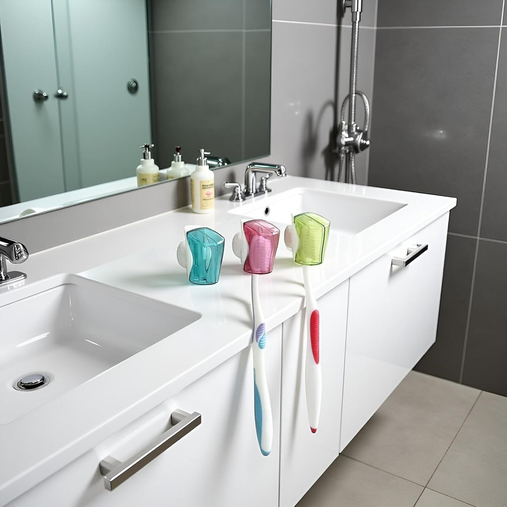 3Pcs Multicolor Toothbrush Holder Travel Toothbrush Head Covers with Suction CupBathroom Wall Mount Suction Cup for Bathroom Portable Wall Mount Toothbrush Holder Rack Dustproof Cap Cover Accessories