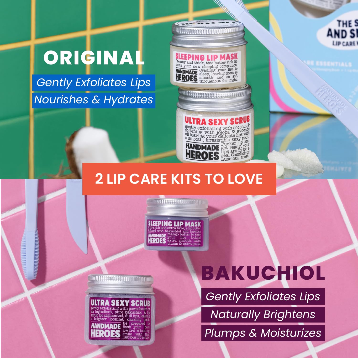 100% Natural Lip Scrub and Lip Mask Vegan Conditioning Coconut Lip Exfoliator - Gentle Exfoliant Sugar Lip Polish Lip Exfoliator Scrubber for Chapped and Dry Lips (Original 3pc Set) Christmas Gifts