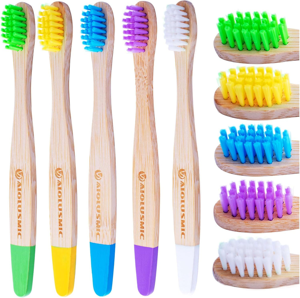 Kids Bamboo Toothbrushes 5 Pack, Children's Toothbrush Soft Bristles Eco Friendly Biodegradable Wooden Handle Tooth Brush