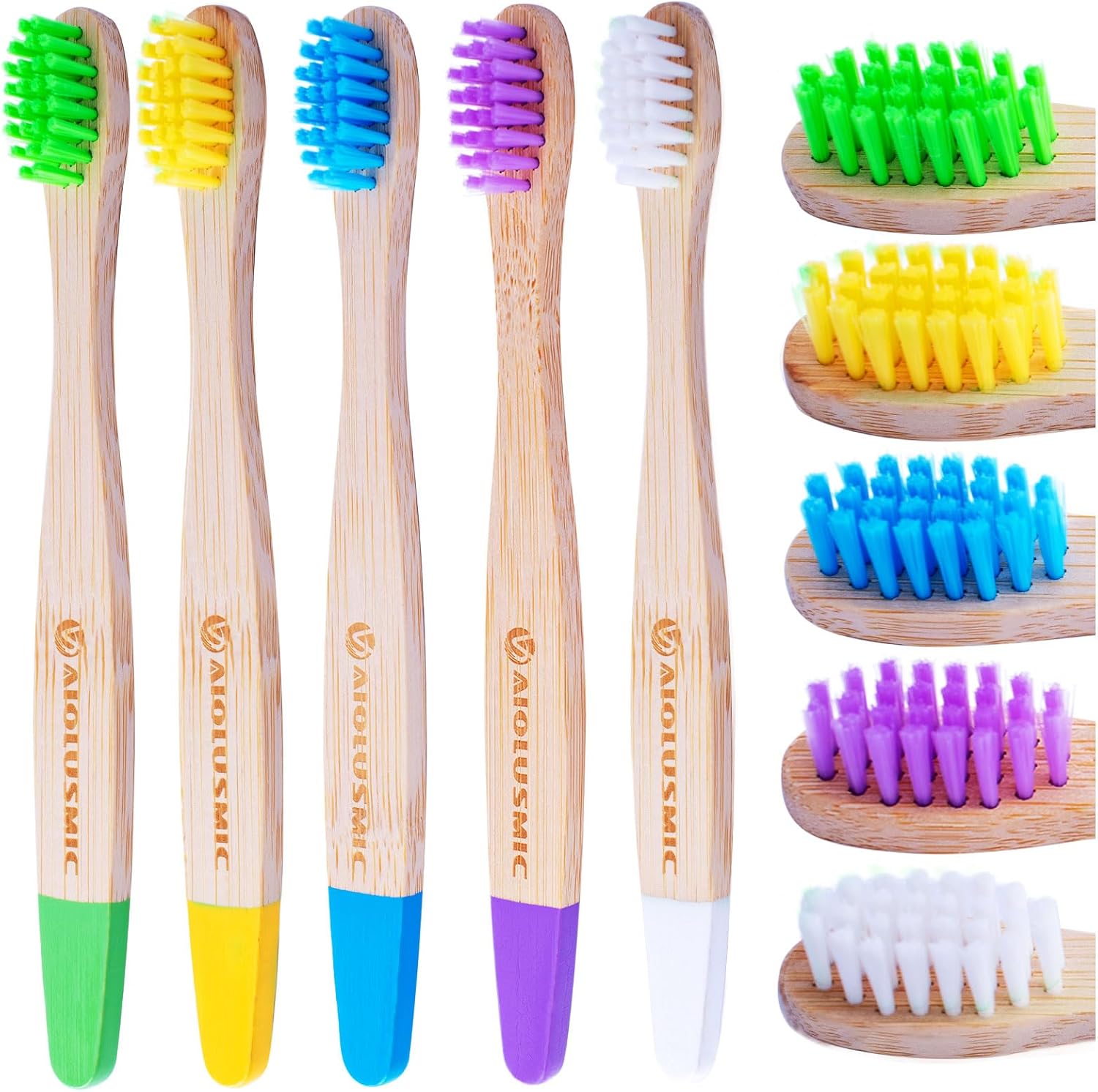Kids Bamboo Toothbrushes 5 Pack, Children's Toothbrush Soft Bristles Eco Friendly Biodegradable Wooden Handle Tooth Brush