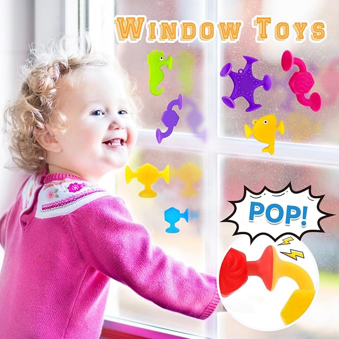 Suction Bath Toys for Kids, 33 Pcs Silicone Bathtub Suction Cup Toys, Travel Sensory Window Building Toys for Toddlers Boys Girls 3 4 5 6 Year Old