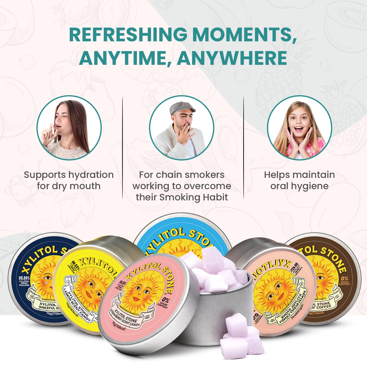 Xylitol Stone Sugar Free Candy - Vegan & Keto Friendly Unique Hard Candy - 100% Natural Flavor Candies - Gluten Free & Non-GMO Breath Freshener Low Calorie Mints - Pack of 6 Variety Pack