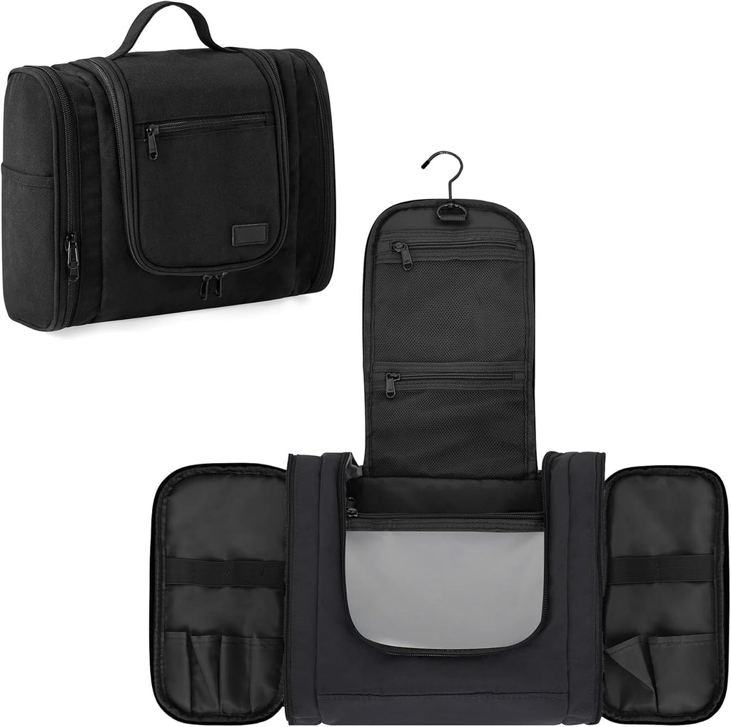 Pearl Angeli Hanging Toiletry Bag for Women, Large Makeup Cosmetic Bag, Water Resistant Toiletries Travel Essentials Organizer, Full-size Container, Black